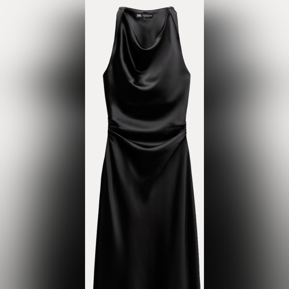 Zara Satin Effect Black Midi Sleeveless Dress - Picture 4 of 10